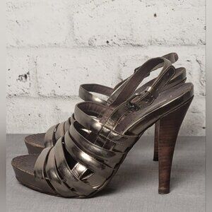 BCBG Max Azria Strappy Platform Heels Womens 7 Metallic Bronze Stiletto Sandals